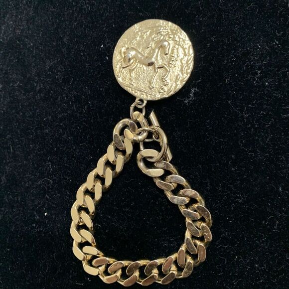 Vintage Metal Single Roman Coin Chunky Link Bracelet Charm Heavy Gold Tone Small - Picture 2 of 7